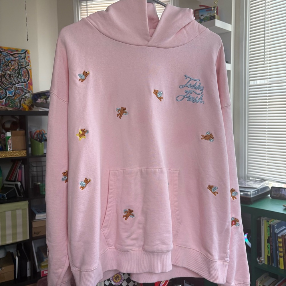 Teddy Fresh baby Pink Hoodie with Embroidered Bears